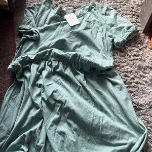 NWT Peruvian Connection Sage Green Pima Knit Playa Shirt Dress Pockets Size M